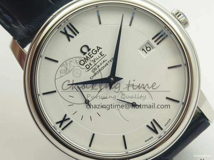 0106 Fashionable De Ville Prestige Real Power Reserve SS TW 1:1 Best Edition White Dial Blue Markers On Leather Strap A 8094